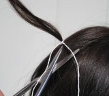 2. Couper la mèche de cheveux au ras du cuir chevelu à l'aide de ciseaux propres. Ne pas les arracher. Les cheveux doivent être coupés au même niveau.